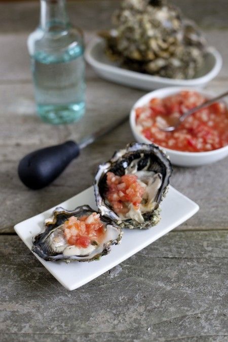 Oysters on the Half Shell with a Tequila Salsa
